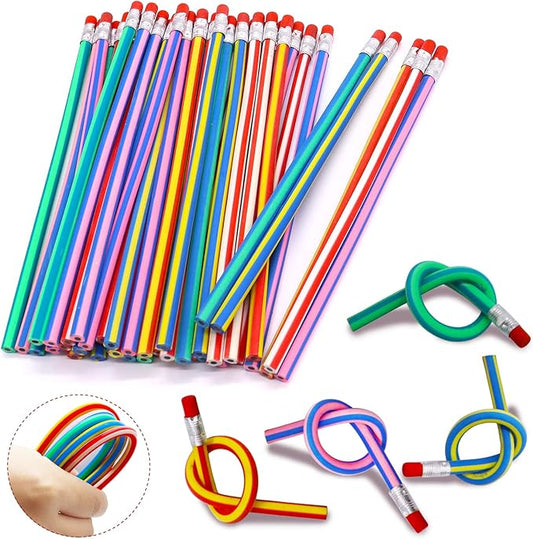 40 Pcs 7 Inch Flexible Pencils,Soft Novelty Pencil,Multi Colored Striped Soft Pencil with Eraser for Kids Gift