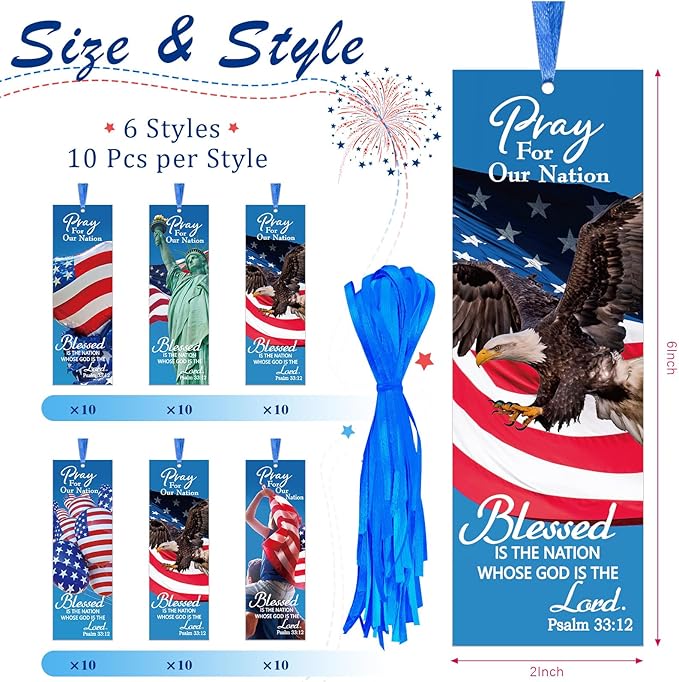 60 Pcs Veterans Day Bookmark Gifts Religious Patriotic Bookmark Psalm 33: 12 Bible Verse Bookmarks VBS Exchange Gifts for Church School Prizes Party Favors