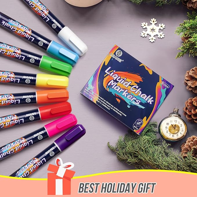 Neon Chalk Markers Erasable for Chalkboard, Liquid Chalk Marker 8 Colors with 6mm Reversible Bullet & Chisel Tip, Dust Free Chalk Pens for Window, Blackboard, Whiteboard, Calendar, Mirror, Glass