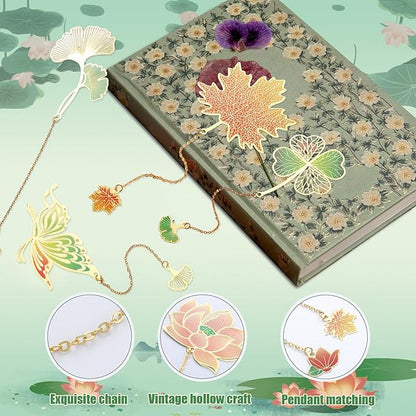 5 Pack Metal Bookmarks for Reading Women, Book Lover Gifts Stocking Stuffers for Women, Colorful Bookmark for Book Lovers, Fancy Unique Cute Plant Bookmark, Gifts for Book Lovers, Writers, Readers