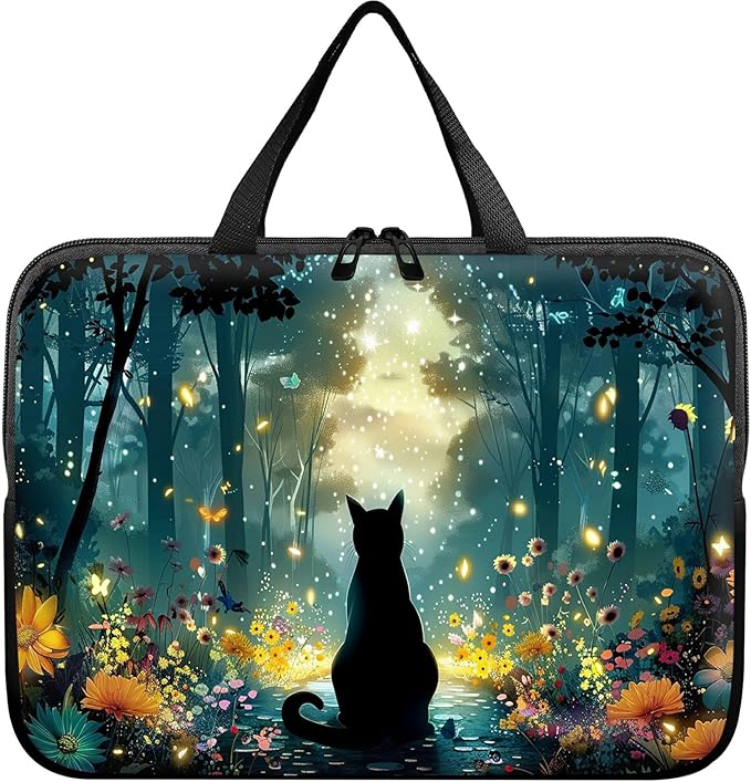 Universal Tablet Laptop Sleeve Case 10 inch, Glowworm Cat Slim Carrying Case Durable Handbag Travel Laptop Bag for 7 to 10-inch Laptops/Notebook/Kids Tablet/ipad/eBook Readers