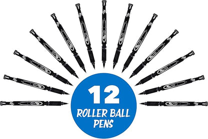 Inc. R2 Rollerball Pens - 0.7 mm Medium-Point Pen Set With Comfort Grip for School, Office, Writing, and Journaling, 12 Pack, Black Ink