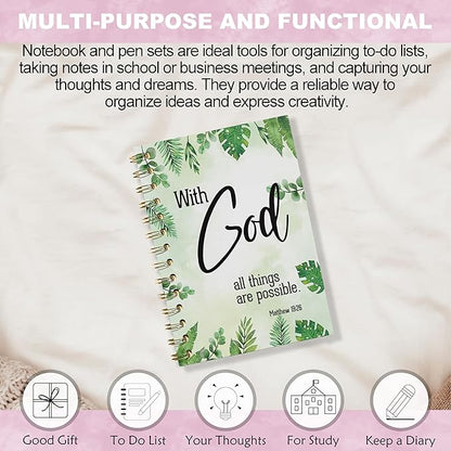 Inspirational Christian Notebook - With God All Things Are Possible Journal, Bible Verse Spiral Notebook, Christian Decor, Inspirational Christian Gifts, Gifts for Employees, 5.5x8.3 Inches