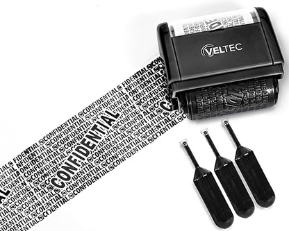 Veltec ID Protector Ink Roller - Identity Theft Protection Roller Stamp Set (Black, Stamp+3 Refills)
