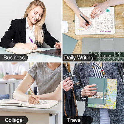 EMSHOI Graph Paper Notebook - 256 Pages A5 Graph Notebook/Journal, Hard Cover, 120gsm Thick Paper, Smooth PU Leather, Inner Pocket, 5.75'' × 8.38''-GrayBlue