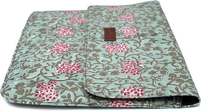Cotton Hand Block Print Laptop Sleeve Case Bag Compatible with MacBook Air/Pro, 13-13.3 inch Water-Resistant Notebook, Travel Carrying Case Bag Protective Portable Computer Bag, Green 2