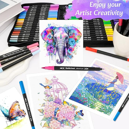 Markers for Adult Coloring Books, 72 Colors Art Markers Set Dual Tip Brush Pen, Coloring Marker Fine Point No Bleeding, Art Supplies for Calligraphy, Journaling, Sketching & Lettering with Case