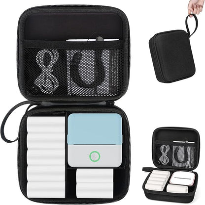 Mini Printer Carrying Case Compatible with Phomemo M02/ T02/ M02S/M02 pro/Q30S/M02X Mini Photo Printer, Mini Thermal Printer Hard Travel Case with Zipper Mesh (Black L)