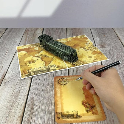 Vintage Steam Train 3D Pop-Up Card, Handcrafted Design for Father's Day, Birthdays, and Anniversaries – Meaningful Gift for Dad, Husband, Men, Boyfriend, Grandad, and Adults