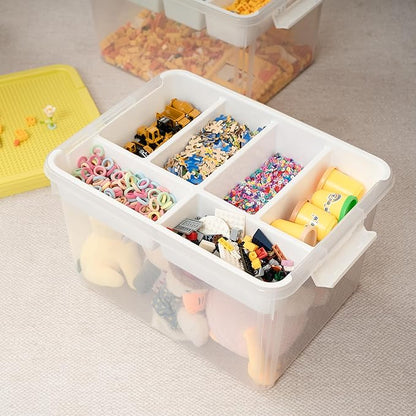 Citylife 32 QT Plastic Storage Box with Removable Tray Craft Organizers and Storage Clear Storage Container for Organizing Bead, Tool, Sewing, Playdoh, 2 Packs-Yellow