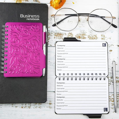 Zonon 2 Pcs Mini Password Book with Alphabetical Tabs Metal Password Keeper Book Portable Organizer Elegant Mandala Pattern Notebook with Pen, Spiral Bound for Information(Black, Purple)