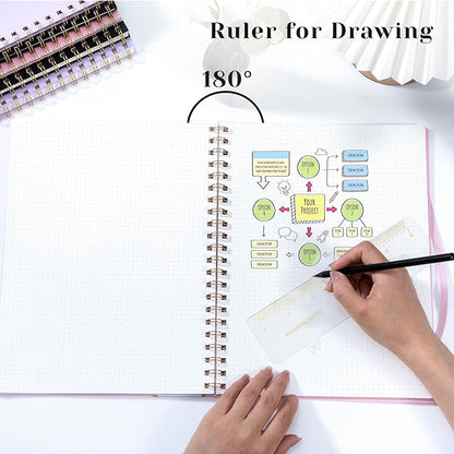 Yoment Bullet Dotted Journal Spiral Notebook 8.5 x 11 A4 Large Dot Grid Notebooks, 100 GSM Thick Dot Paper, Journaling Notebooks for Work School Sketching, A4 Pink