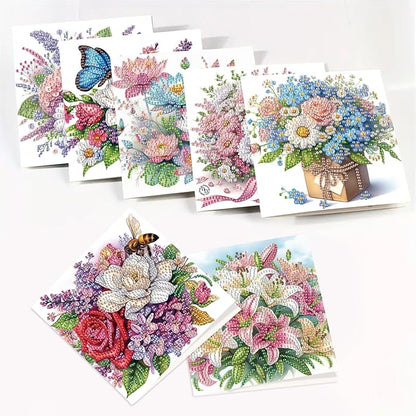 8 Packs Diamond Art Painting Greeting Card Kit Diamond Art Greeting Cards Special Shaped Diamond Painting Greeting Card Arts Crafts for Christmas Birthday Thanksgiving Day Holiday (Flowers 30x15cm)