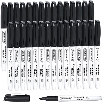 Shuttle Art Permanent Markers, 30 Pack Black Permanent Marker set,Fine Point, Works on Plastic,Wood,Stone,Metal and Glass for Doodling, Marking