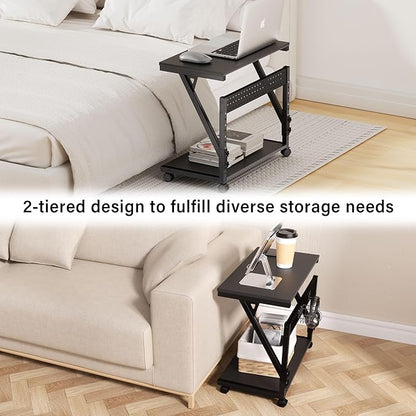 Computer Tower Cart - Height Adjustable PC Stand, 2-Tier ATX-Case CPU Holder Home Office Gaming Desk Accessories with Rolling Lockable Wheels, Laptop Table Standing Computer Desk, Rustic Black