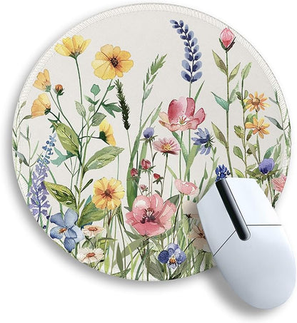 Gctriki Flowers Plants Mouse Pads for Desk,Cute Floral Small Round Mousepad with Stitched Edge Non-Slip Rubber Base,Comfortable Computer Mouse Pad for Laptop, Cute Office Desk Accessories Decor