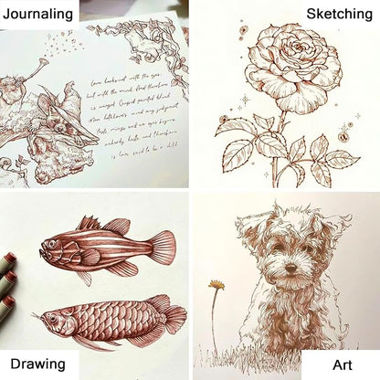 Muchcute Micro Fineliner Drawing Art Pens: 6 Sepia Fine Line Waterproof Ink Set Artist Supplies Brown Archival Inking Marker Liner Sketch Outline Manga Anime Gifts Sketching Watercolor Zentangle Stuff