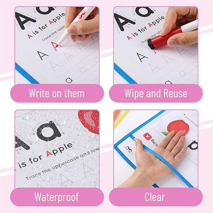 Mr. Pen- Dry Erase Pocket Sleeves, 10 x 14 Inch, 6 Pack, Colorful, Plastic,Reusable, Clear, Classroom Sleeves