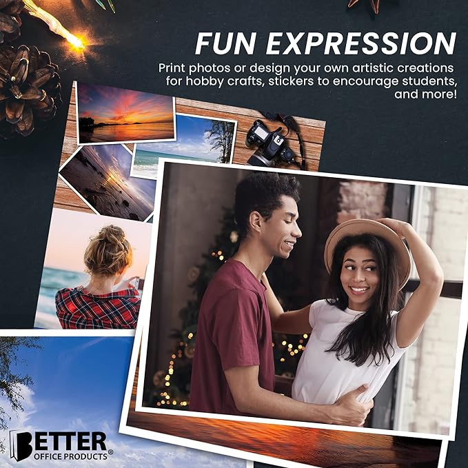 Better Office Products Self-Adhesive Photo Paper, Sticky Photo Paper, Glossy, 8.5 x 11 Inch, 100 Sheets, 135 gsm, Letter Size, 100 Count Pack