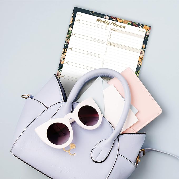 Oriday Weekly Planner Task Organizer Pad - 52 Sheets Undated Planning Tear-away Notepad (7.8" x 10" Dark Flower)