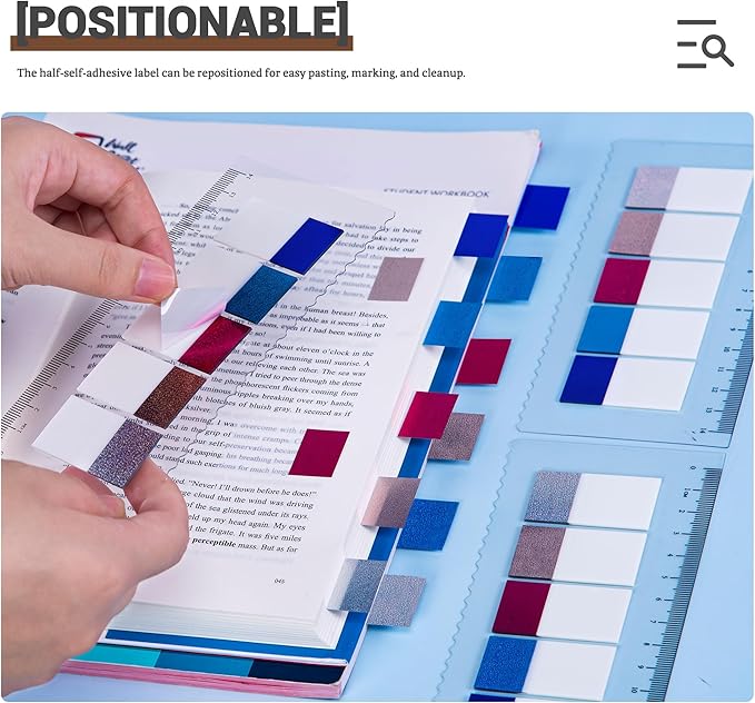 Golcellia 500 Pieces Sticky Tabs Transparent Page Markers, Diamond Laser Sticky Note Tabs Colored Writable and Repositionable Index Tabs, Tabs for Annotating Books