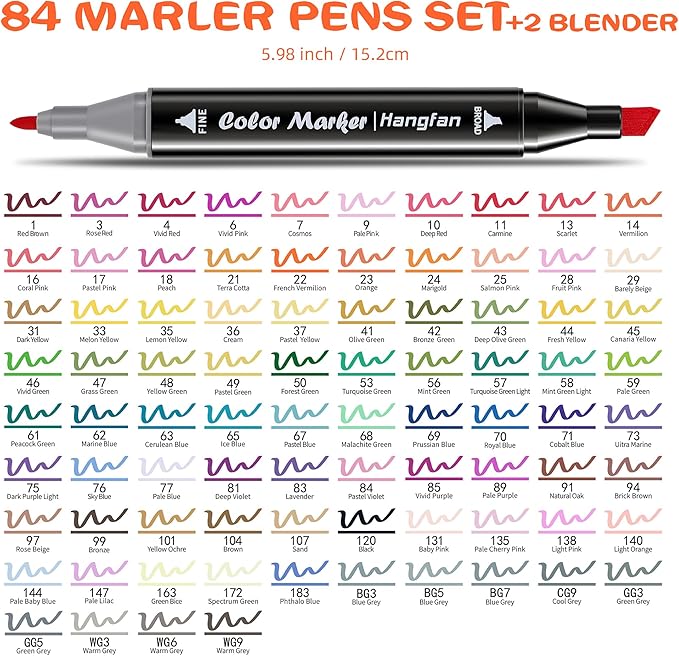 Alcohol,84 Colors Dual Tip Coloring Markers for Adults,Markers for Adults,Give 1 White Highlighter,1 Tracing Pen,Coloring Illustrations Sketch Drawing Painting Card Making(Black Pen Container)