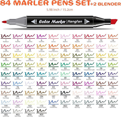 Alcohol,84 Colors Dual Tip Coloring Markers for Adults,Markers for Adults,Give 1 White Highlighter,1 Tracing Pen,Coloring Illustrations Sketch Drawing Painting Card Making(Black Pen Container)