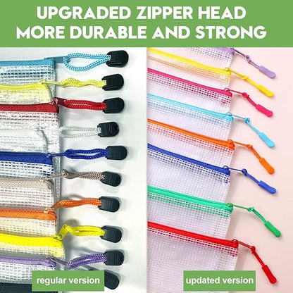 24pcs Mesh Zipper Pouch Bags Puzzle Storage Bags, A4 13x9 Inches Large Reusable Zipper Pouches for Classroom Organizing Board Game Home Organization