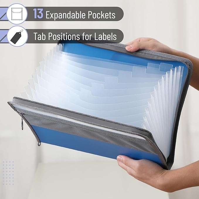 Mr. Pen- Accordion File Organizer, 13 Pockets, Blue, Document Organizer, Expanding File Folder Organizer, Accordion Folders for Documents, Accordian Folder, Accordian File Organizer