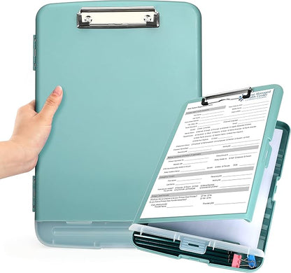 Clipboard with Storage, Clip Boards 8.5x11 with Storage, Large Capacity Nursing Clipboards with Pen Holder, Heavy Duty Plastic Storage Clipboard Folder with Low Profile Clip, Side-Opening
