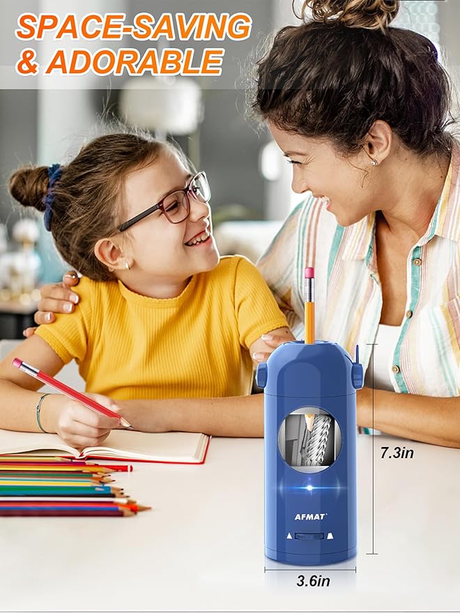AFMAT Electric Pencil Sharpener for Colored Pencils 7-11.5mm, Fully Automatic Pencil Sharpener, Robot Pencil Sharpener, Rechargeable Hands-Free Pencil Sharpener for Large Pencils, Home, Classroom