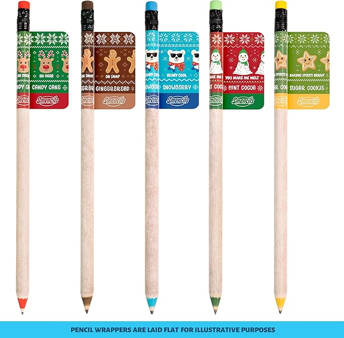 Holiday Smencils for Grown Ups - HB #2 Patented Gourmet Scented Fun Pencils, 5 Count - Stocking Stuffer, White Elephant Gifts for Adults, Office Supplies, Party Favors