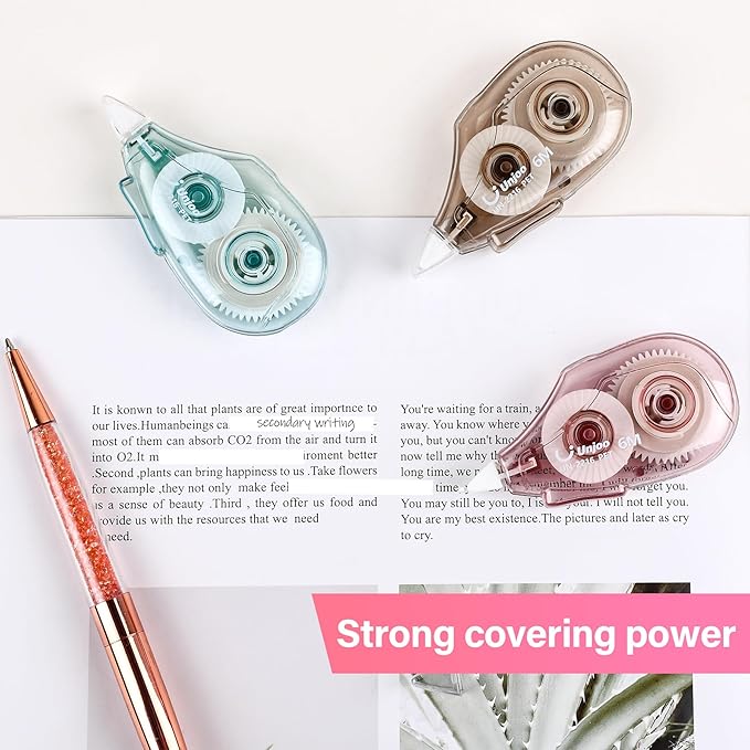 White Correction Tape, Easy To Use Applicator for Instant Corrections Wrong Writing At Any Time, For school, Office (6M/256" x 0.2",4 colors, 12pack)