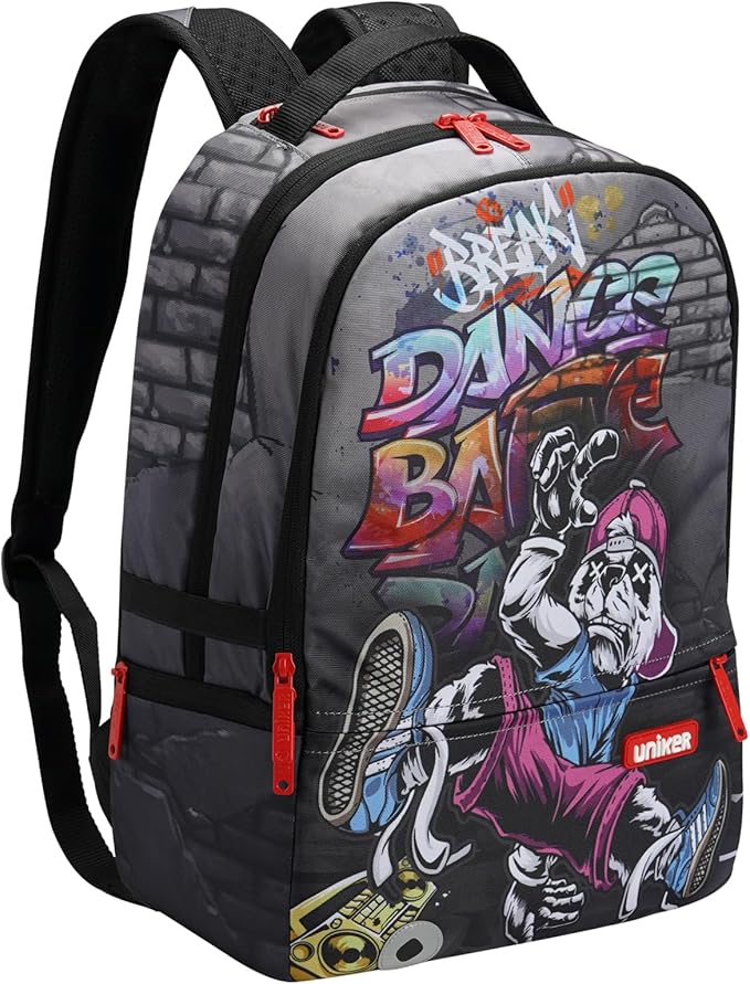 UNIKER Travel Laptop Backpack,Graffiti Backpack for Work,Designer Laptop Backpack for 15.6 Inch,Edgy College Backpack Computer Bag,Panda Break Dancer Hiphop