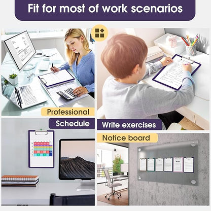 Plastic Clipboards 2 Pack, A4 Purple Clip Board 8.5x11 for Classroom, Students, Kid, Woman, Size 9" x 12.5" with Low Profile Clip, Office & School Supply