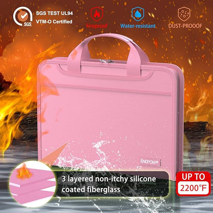 ENGPOW Accordion File Organizer,Fireproof Expanding File Folder with Multi Pockets,13 Pockets Document Organizer with Handle & Labels,Portable Home Travel Safe Storage Folder for Letter A4 Files,Pink