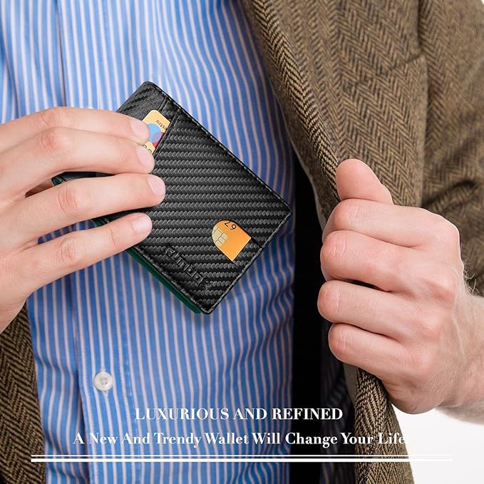 RUNBOX Wallet for Men Slim Rfid Leather 2 ID Window With Gift Box