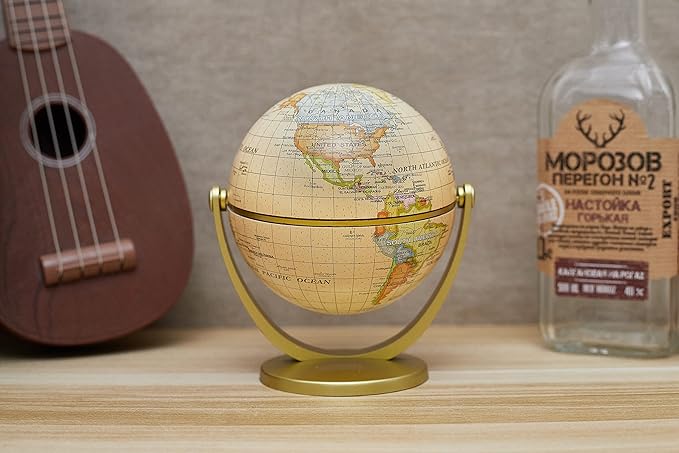 Annova Mini Antique Globe 4-inch / 10 cm - Swivels in All Directions Educational, Decorative, Unique, Small World, Desktop, Vintage (Mini Globe 4")
