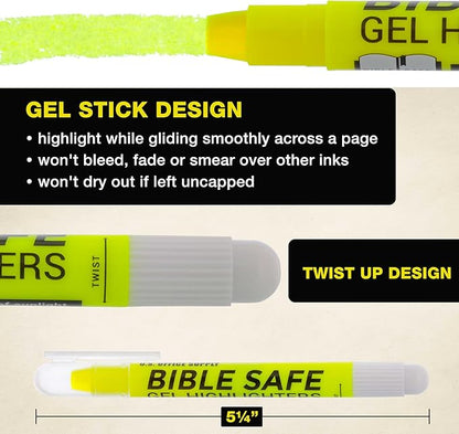 U.S. Office Supply 6 Pack of Yellow Bible Safe Gel Highlighters - Bright Neon Fluorescent Yellow Color Markers, Highlight On Any Paper - Won't Bleed, Fade or Smear - Twist-Up Design, Study Guide