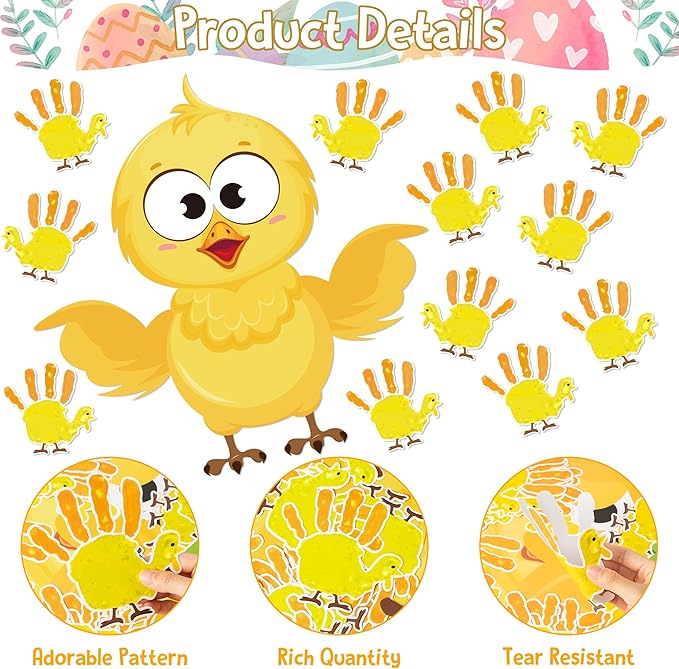 B1ykin 77Pcs Easter Chicks Handprint Bulletin Board Decoration Set, Chick It Out It’s Easter Cutout Chalkboard Wall Decor, Party Border Trim Supply for Elementary Kindergarten Preschool Classroom Home