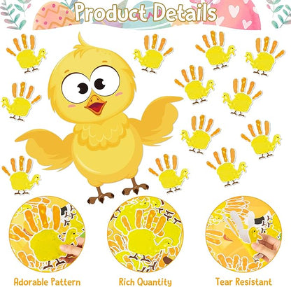 B1ykin 77Pcs Easter Chicks Handprint Bulletin Board Decoration Set, Chick It Out It’s Easter Cutout Chalkboard Wall Decor, Party Border Trim Supply for Elementary Kindergarten Preschool Classroom Home