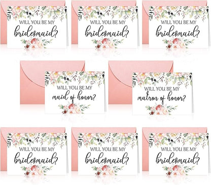 Spakon 16 Pcs Will You Be My Bridesmaid Cards with Envelopes Watercolor Greenery Floral Bridal Proposal Maid of Honor Matron of Honor Invited Favor for Bridal Shower Wedding (Flower)