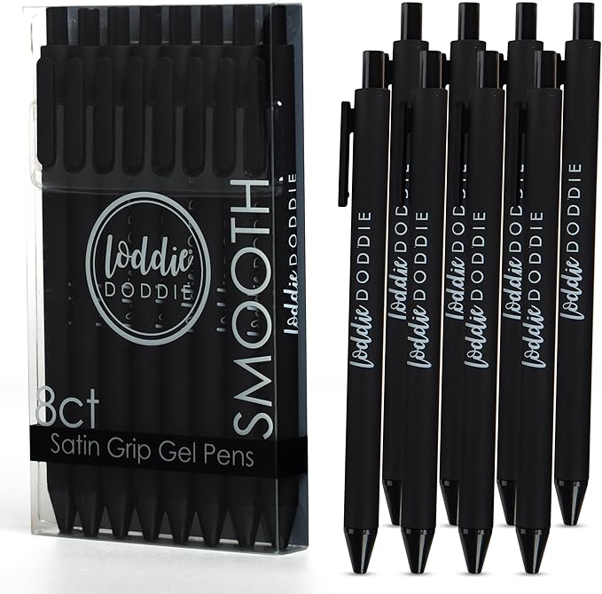 Loddie Doddie Gel Pens for Journaling & Note Taking - Black 8-Pack, 0.7 mm Medium Point, Smooth Writing, No Smudge, No Bleed Retractable Pens