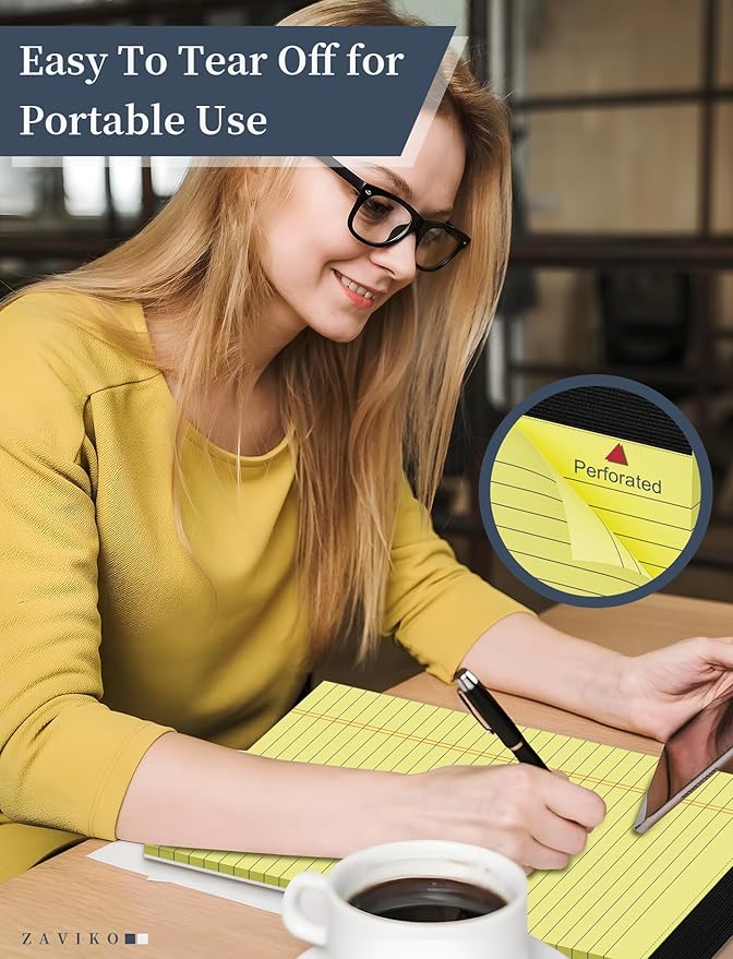 Yellow Legal Pads 8.5 x 11, 6 Pack, Wide Ruled, Yellow Note Pads 8.5 x 11, Writing Pads 8.5 x 11, Easy Tears Off, Double Sided, Cardboard Backing, Pads of Paper, 70 GSM Yellow Paper, 30 Sheets/Pad