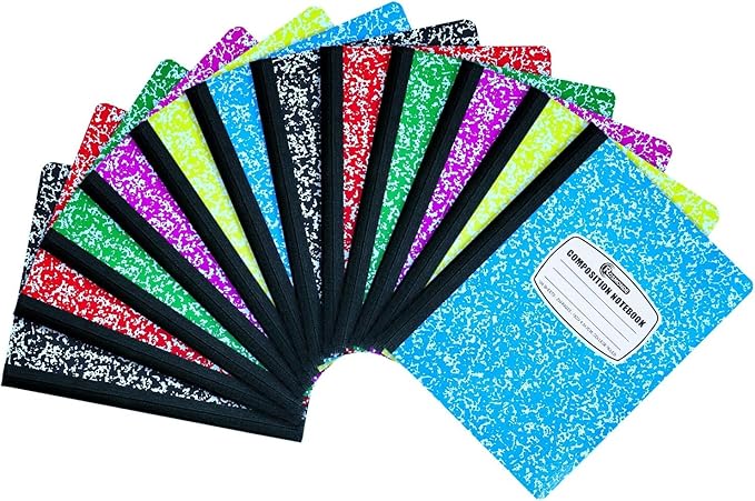 12 Pack Bulk Composition Notebooks College Ruled, 200 Pages (100 Sheets), 9-3/4 x 7-1/2, Hard Cover College Ruled Notebooks, Assorted Colors Composition Notebook For School, Colors May Repeat