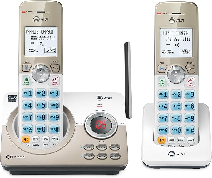 AT&T DL72219 DECT 6.0 2-Handset Cordless Phone for Home with Connect to Cell, Call Blocking, 1.8" Backlit Screen, Big Buttons, intercom, and Unsurpassed Range