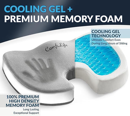 ComfiLife Gel Enhanced Seat Cushion – Office Chair Cushion – Non-Slip Gel & Memory Foam Coccyx Cushion for Tailbone Pain - Desk Chair Car Seat Cushion Driving - Sciatica & Back Pain Relief (Gray)
