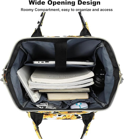 Sunflower Cow Print Laptop Backpack College School Backpack Bookbags Nurse Backpacks Travel Bags Casual Daypacks for Women Girls Fits 15.6 Inch Notebook