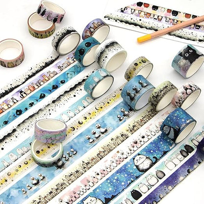 Cute Washi Tape Set - 24 Rolls Kawaii Animals Decorative Washi Tape for Scrapbooking Supplies, Bullet Journal Supplies, Junk Journal, Kids Art Craft Tape