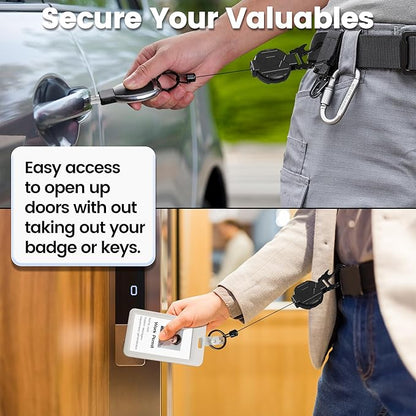 1 Pack Retractable Keychain Heavy Duty Carabiner Badge Holder with Magnetic Closure, Tactical ID Badge Reel for Men with 32” Steel Retractable Cord, Bearing 17 OZ